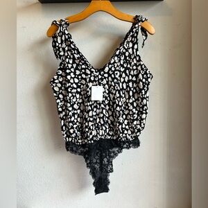 FP Intimately Bare It All Spotted Body suit Black Combo Size S